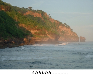 Afternoon sunlit cliff faces at K-59, El Salvador.